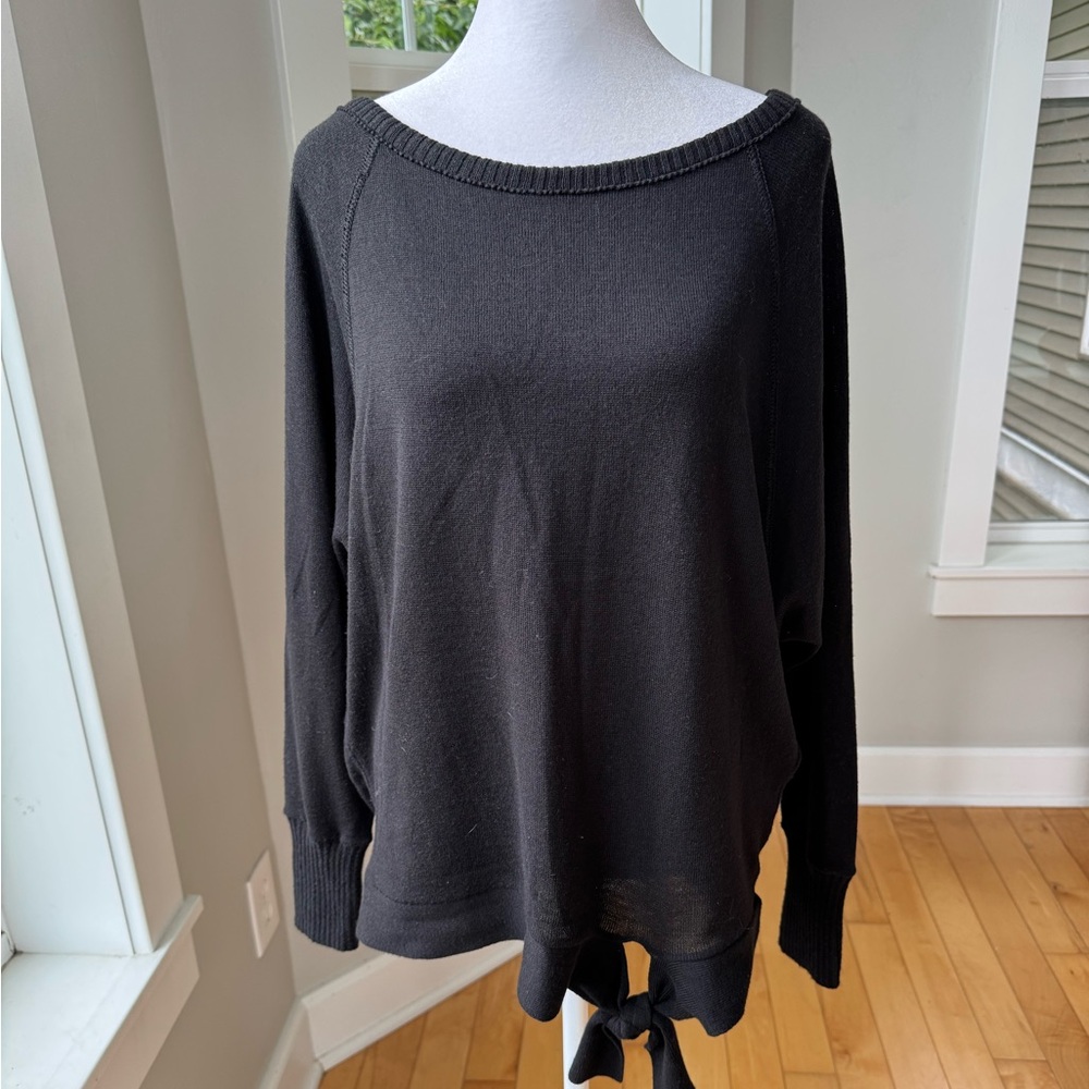Vintage Y2K Express Black Off the Shoulder Boat Neck Tie Hem Sweater Size XS